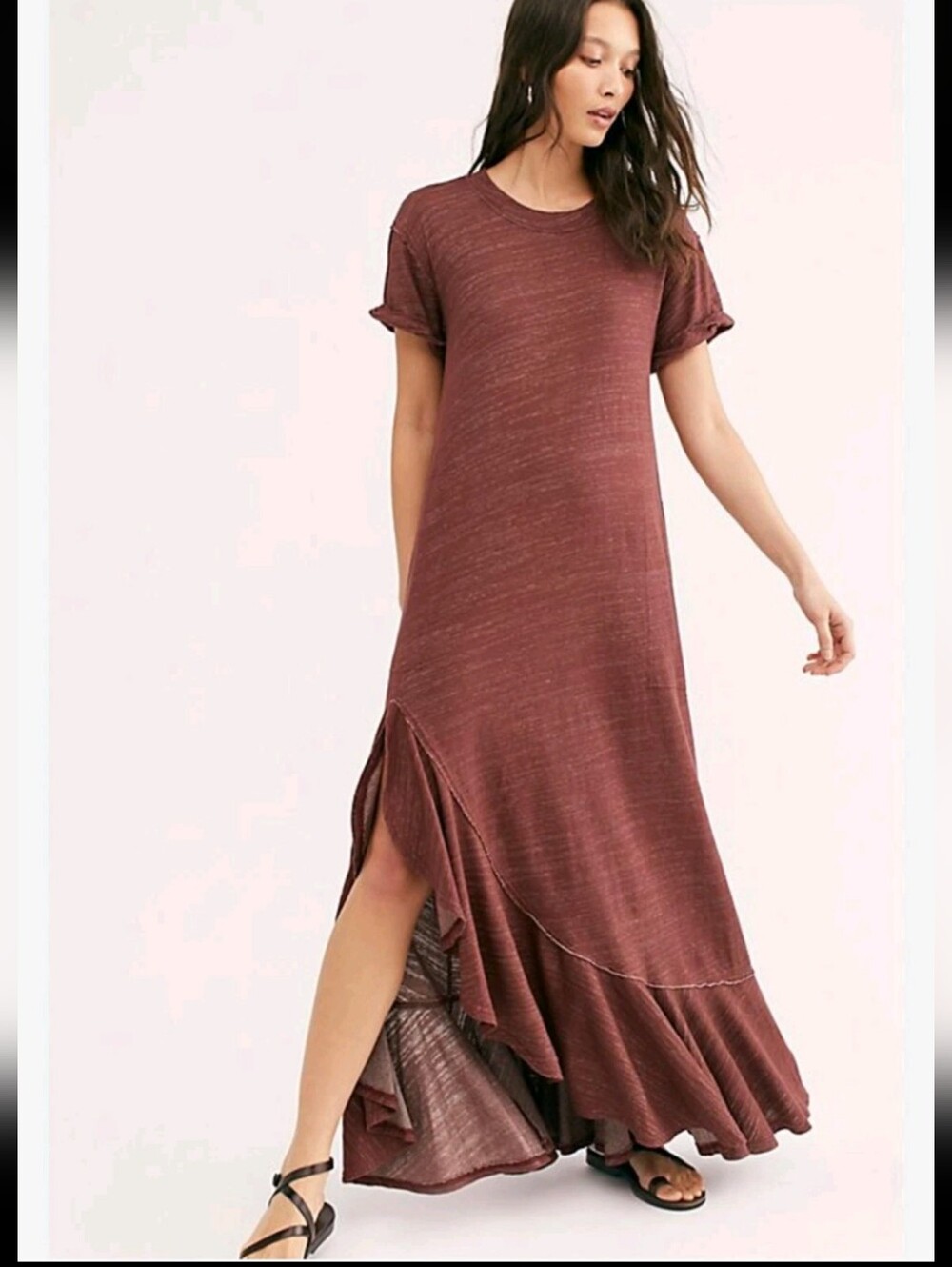 Free People FP Beach Havana Tee Maxi Dress Burgundy Size Small